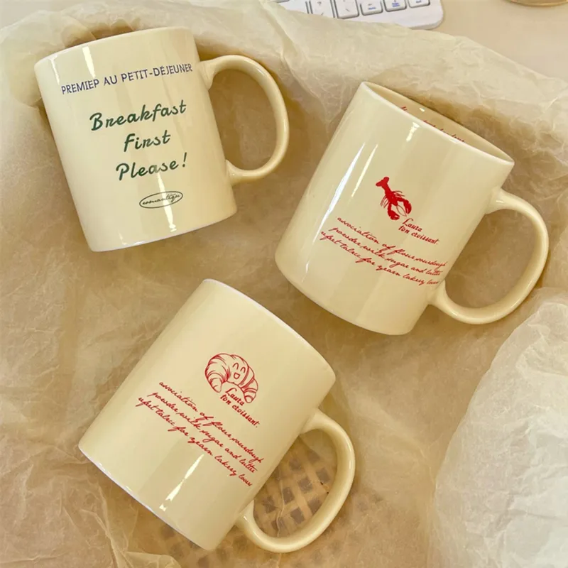 Kore tarzı retro kremsi kahve kupaları baskılı harfler porselen çay sütü kahvaltı fincanları tahıl kakao için sevimli kupa sıcak çikolata