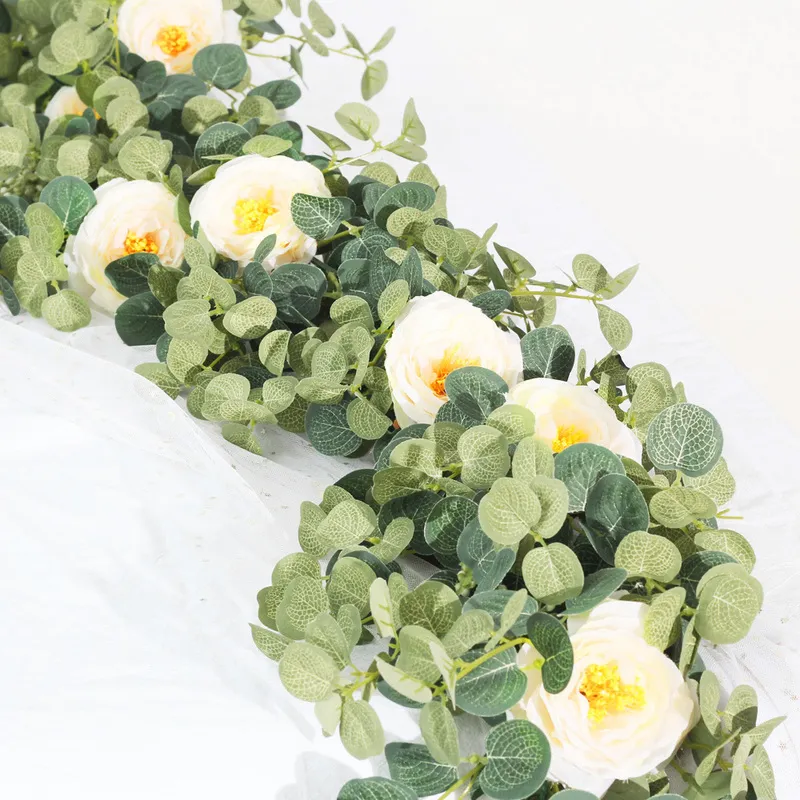 2M Artificial Flowers Plants Fake Eucalyptus Vine Garland Hanging for Wedding Home Office Party Garden Craft Art Decor 220406