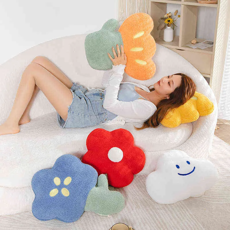 Nordic Style Flower Decorative Plush Pillow Soft Stuffed Car Seat Cloud Shape Cushion Room Sofa Decor Girl Birthday Gift J220704