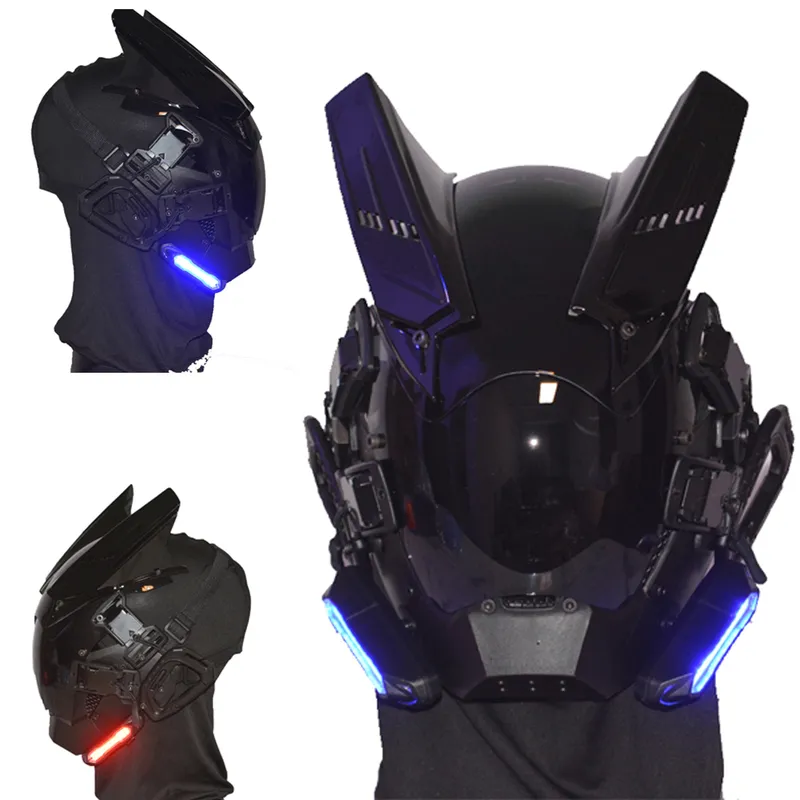 Cyberpunk Mask Cosplay Maski Black Samurai Wars Kamen Rider Masches Halloween Fit Party Coolplay Gift 2207117073742