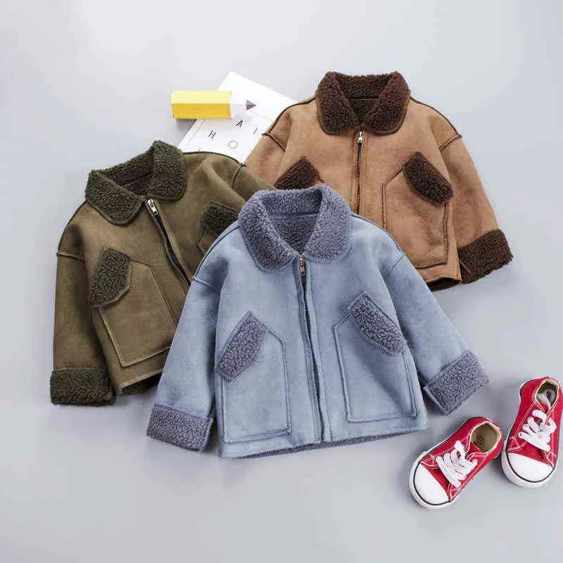 2021 Inverno Nuovi bambini Giacca in pile caldo Giacca tinta unita bambini Moda autunno Neonati maschi e ragazze Capispalla spessa Abbigliamento J220718