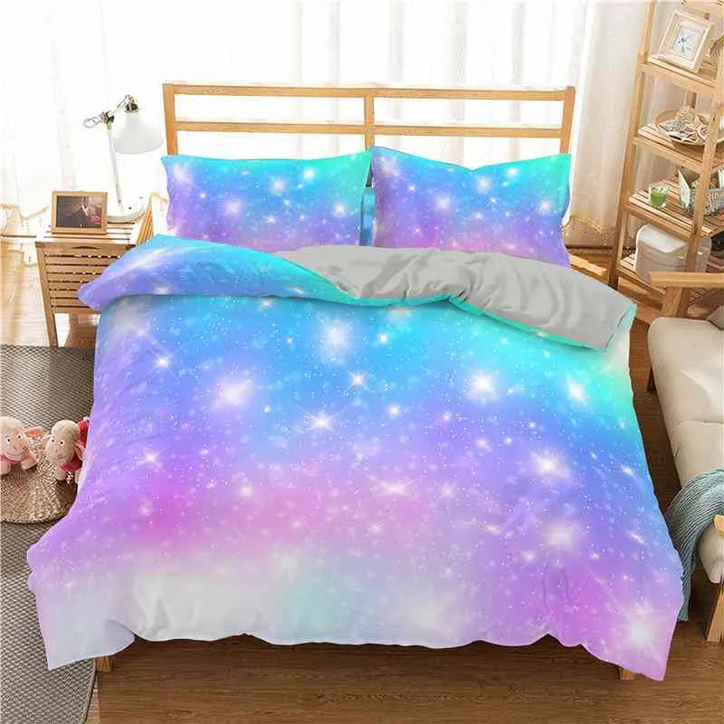 Rainbow duvet omslag för flickor stjärna sängkläder girly glitter dubbel drottning king size mjuk och bekväm täcke