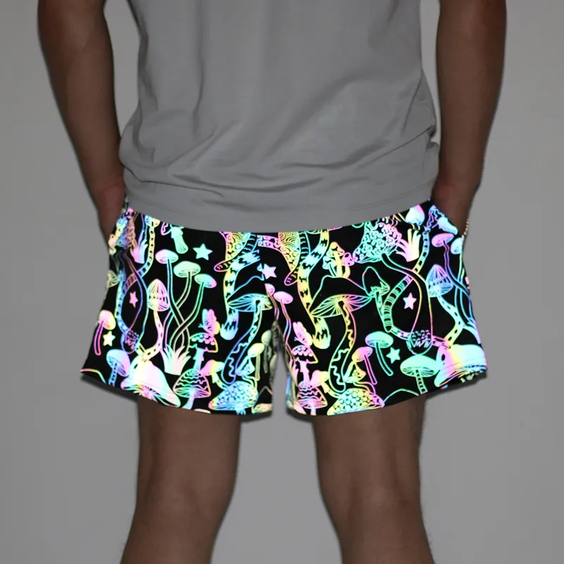 Ankomst reflekterande shorts män natt jogging reflekterande ljus färgglada svamp ins andningsbara sommarkläder Bermuda Masculina 220530