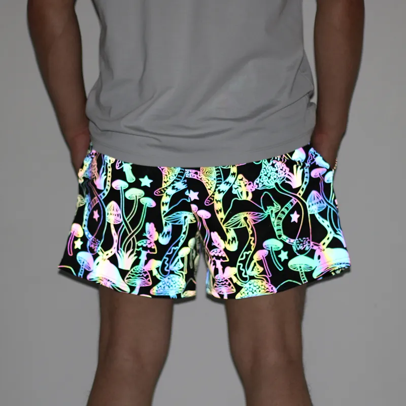 Collectie Reflecterende Shorts Mannen Nacht Jogging Reflecteren Licht Kleurrijke Paddestoel INS Ademende Zomer Kleding Bermuda Masculina 220530