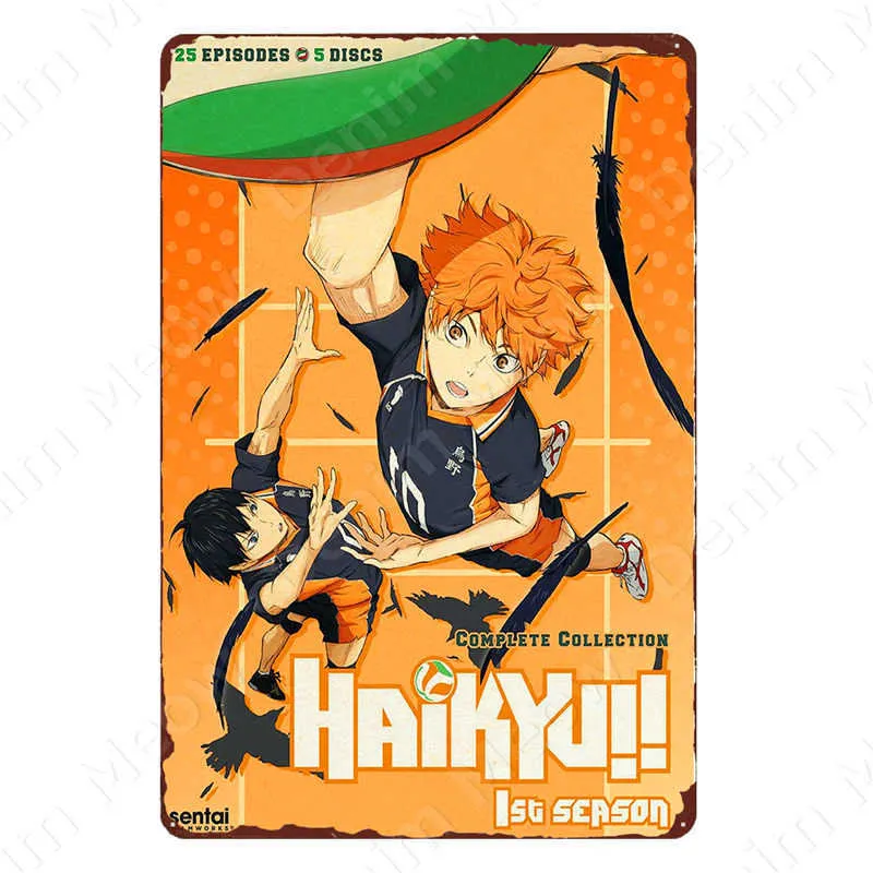 Haikyuu Poster retrô vintage japonês Anime Metal Tin Sign Decoração de parede para o clube de bar Basketball Fan Art Stickers