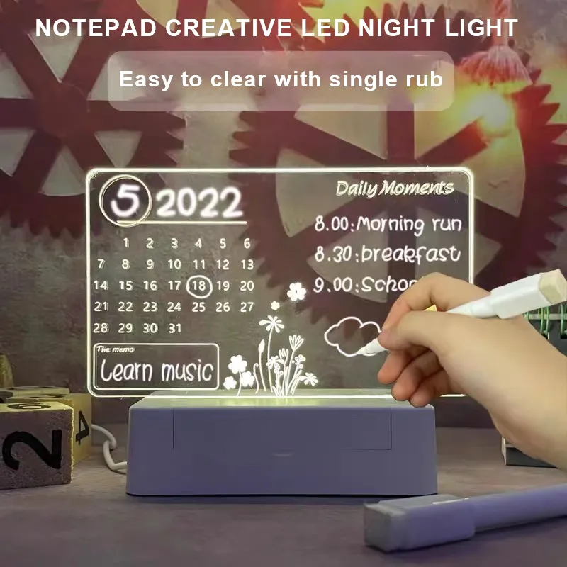 Tableau de notes LED veilleuse USB, tableau d'affichage, lumières de vacances avec stylo, cadeau pour enfants, décoration de petite amie, lampe de chevet 1747