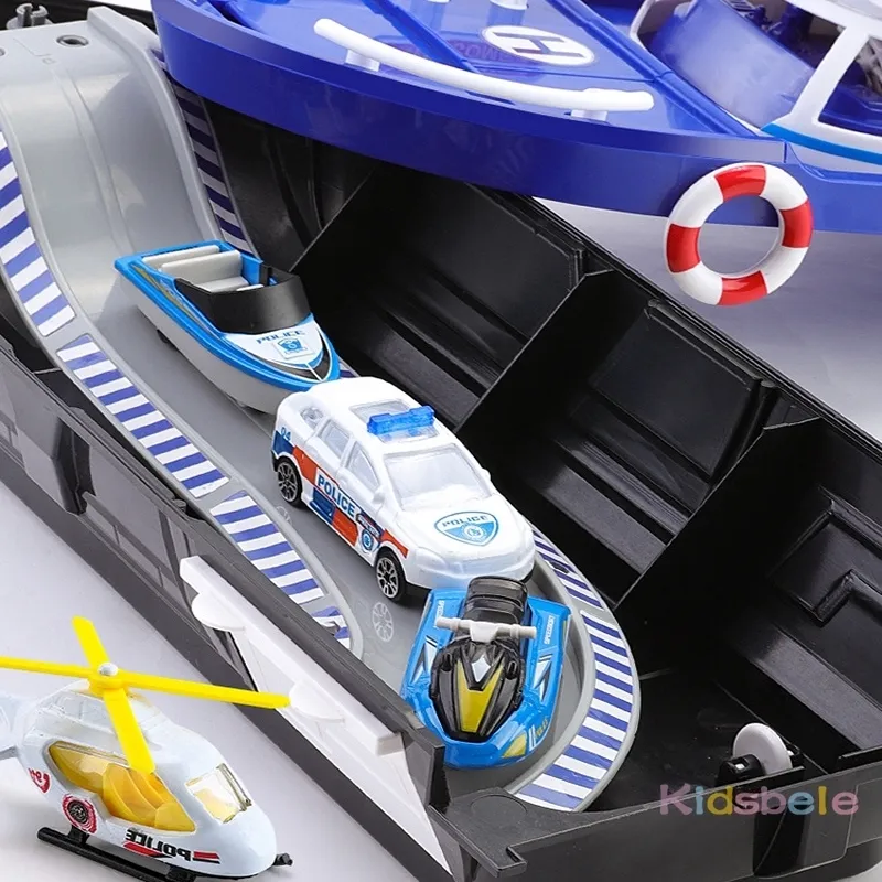 Kids Toys Toys Track Track Ditistia Boat Diecasts Toy Music Music Story Light Toy Ship Ship Model Toy Car Parking Boys 220317