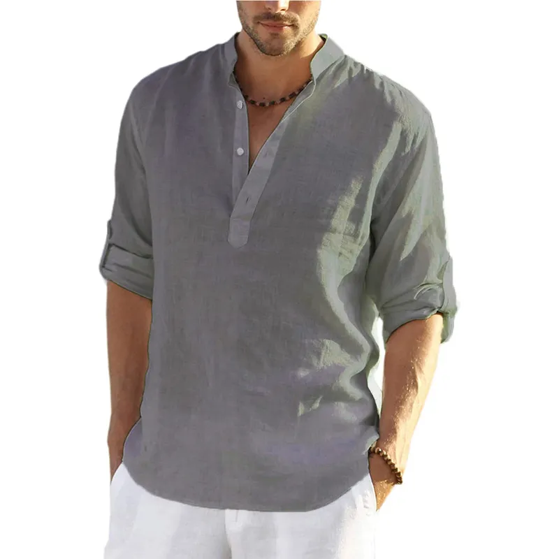 Мужская повседневная блузка хлопчатобумажная льняная рубашка свободные топы