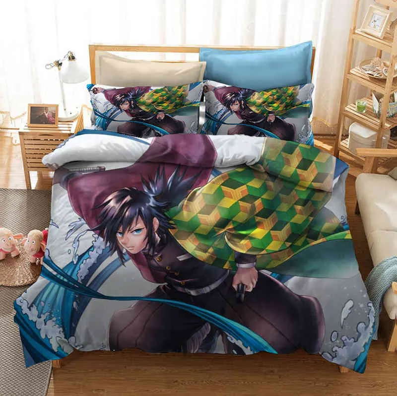 2/Demon Slayer Bedding Set 3d Print Japan Anime Duvet Cover Cartoon for Bedroom Bed Pillowcaseno Sheets