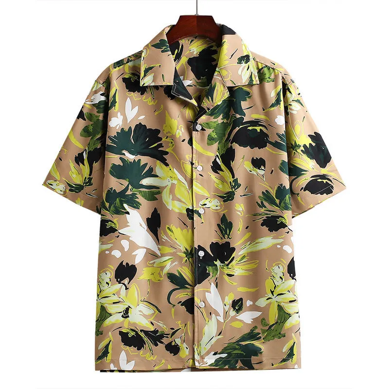 Sommermänner Kurzärmel -Lappel gedrucktes Hemd Tropical Blumen lässig hawaiianische Weihnachtsfeiertag Camisa Tops S 5xl 220613