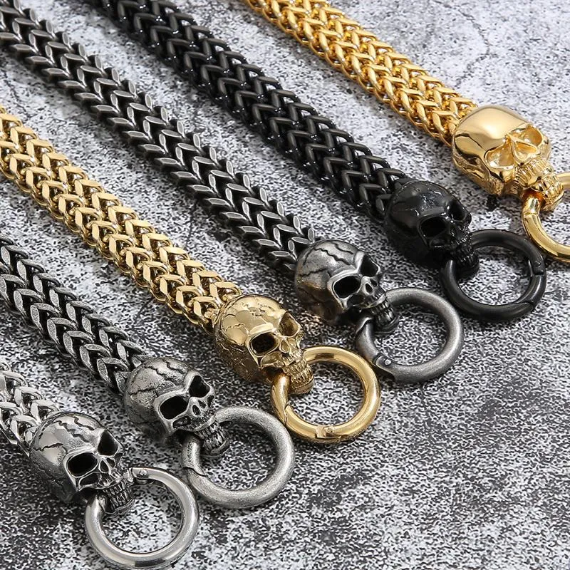 Link chain gótico duplo crânio homem pulseira em aço inoxidável masculino charme pulseiras steampunk esqueleto jóias convidados presenteslink259y