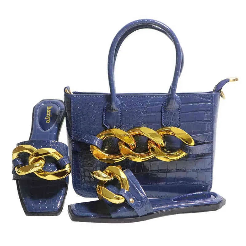 Terlik İtalyan Tasarım Özel Dar Bant Çapraz Bağlı Stil Afrika Yeni Varış D Blue Renk Parti Bayan Ayakkabı Seti 220524