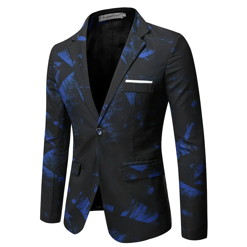 Gentleman Blazers Men Blue Patterning Printed Suit Jacket Casual Coat Prom Singer Concert Stage Costume Winter Size S-5XL 220801