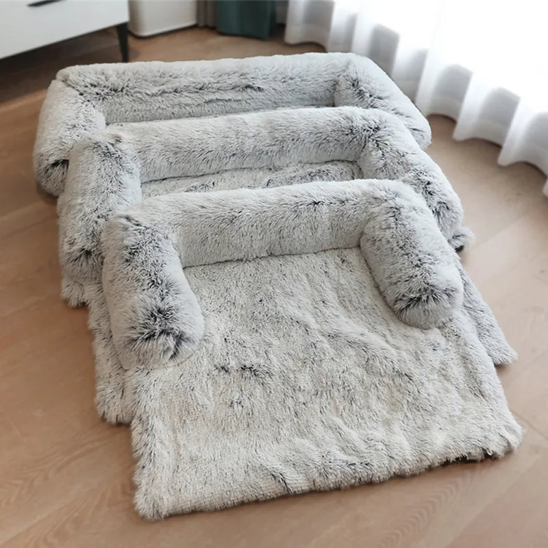 PET King Cat собака кровать диван большой моющийся успокаивающий зимний длинный плюшевый теплый коврик съемный подушка 220323