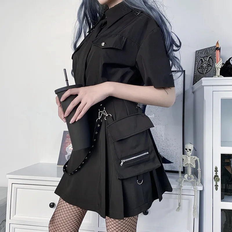 Harajuku Punk Gothic Black High Waist Skirt Sexy Patchwork Bandage Mini Female Streetwear 220401