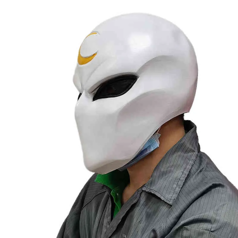 Super Hero Moon Knight Cosplay Kostüm Latex Masken Helm Maskerade Halloween Zubehör Party Kostüm Waffe Requisiten G220412