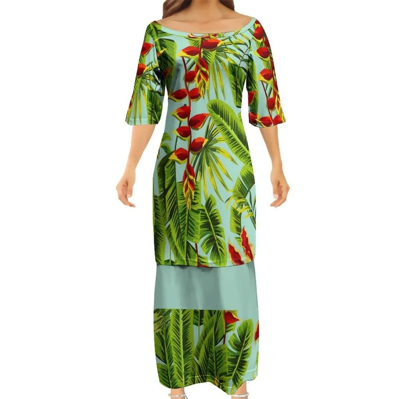 MOQ1 mode femmes Club robes moulantes Samoan Puletasi polynésien traditionnel Tribal conception Unique robe 2 pièces ensemble 220706