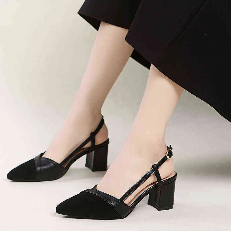 Sandali da donna 2022 punta a punta tacchi alti donna fibbia moda nuova coreana casual tacco spesso pompe scarpe Zapatos De Mujer 220427
