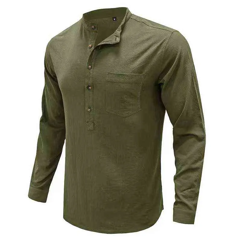 Camicetta casual da uomo nuova Camicia di lino in cotone Camicie larghe T-shirt a maniche lunghe Primavera Autunno Camicia da uomo casual con bottoni solidi L220704