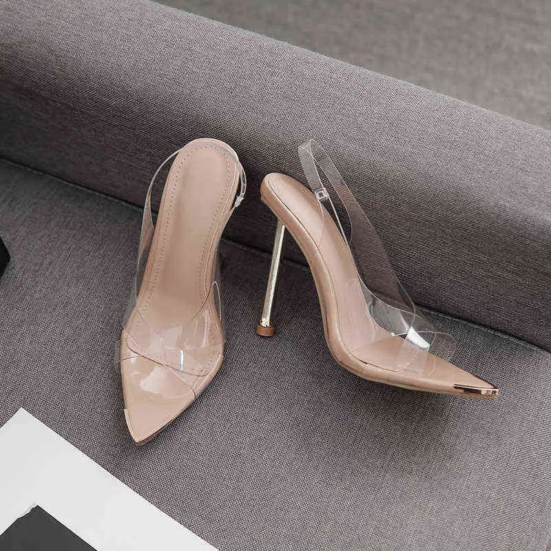 مضخات شفافة الصنادل Perspex Heel Heel High High Cheels Point Of Toes Womens Party Shoes Pump Pump 35-42 G220527