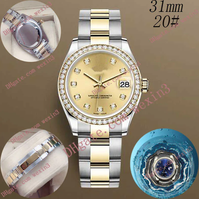 Deluxe Woman diamond watch 31mm Mechanical automatic High Quality mussel yster band montre de luxe 2813 Steel Waterproof Watches283o