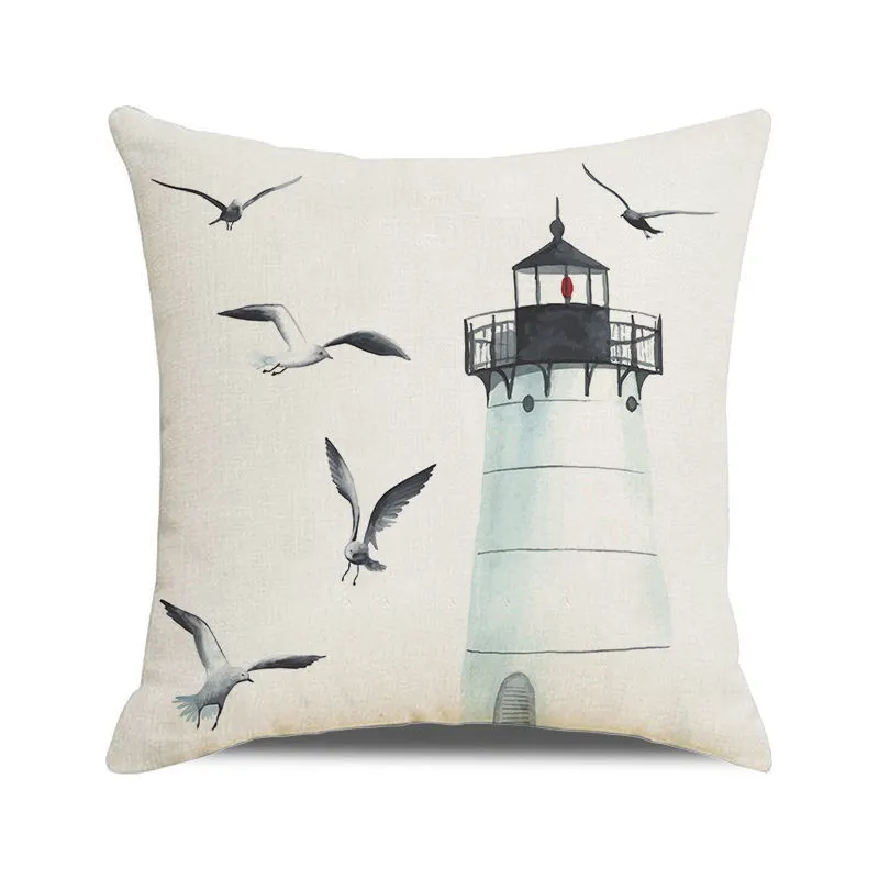 Travesseiro de travesseiro por atacado de 45cm 45cm aquarela para navegação de farol de linho de linho de algodão covers de algodão de algodão Capa de almofada Decoração de casa travesseiro 220623