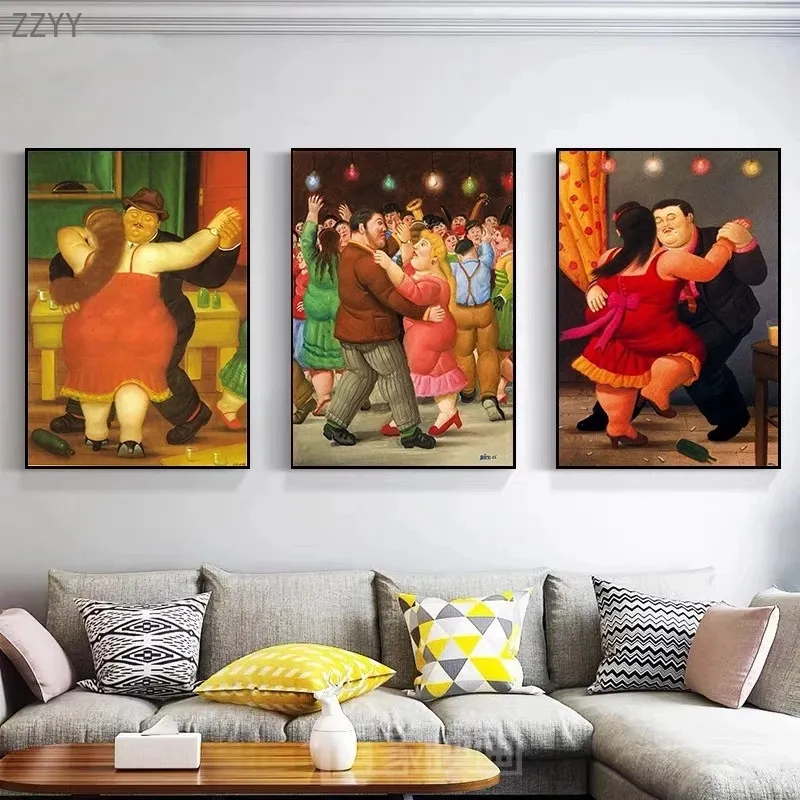 페르난도 보테로 유명한 캔버스 유화 뚱뚱한 커플 춤 포스터 및 인쇄 벽 예술 그림 거실 홈 장식