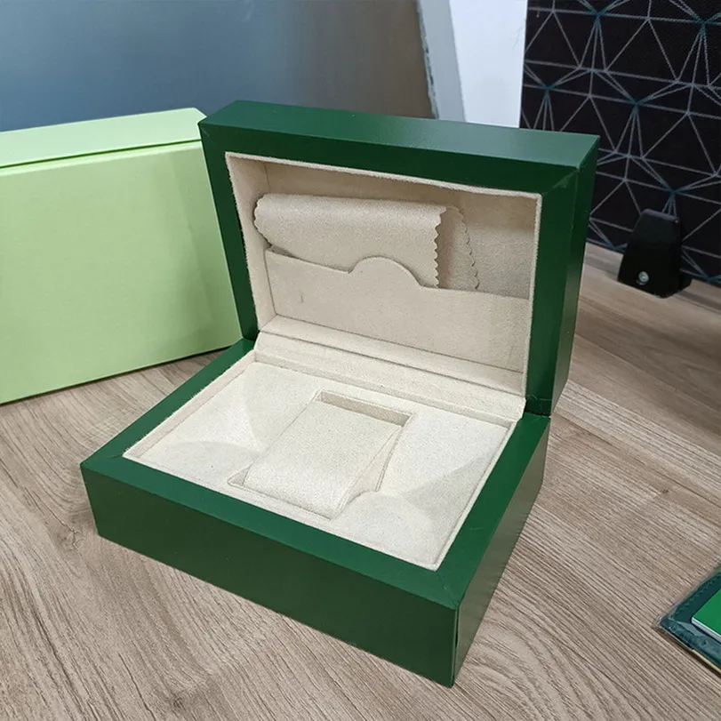 Obejrzyj pudełka luksusowe męskie obudowy Oryginalne zewnętrzne zegarki Womans Pudełka Mężczyzn Zielone pudełka Karta Karta Broszka Akcesoria C2220