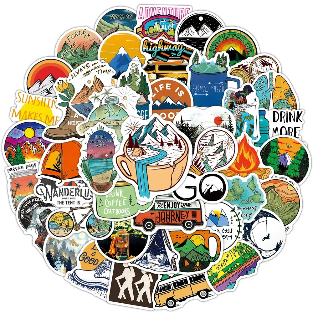 Vattentät 10 50 100 st Outdoor Explore Mountain Climbing Stickers Laptop Guitar Bagage Waterproof Graffiti Sticker Decal Kid Cla2365