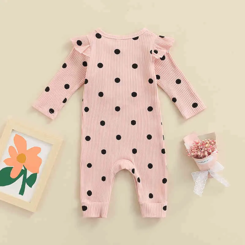 Pasgeboren baby babymeisjes jumpsuit stip ruches gebreide rompers lange mouw zachte herfst veer kleding outfits d35 g220510