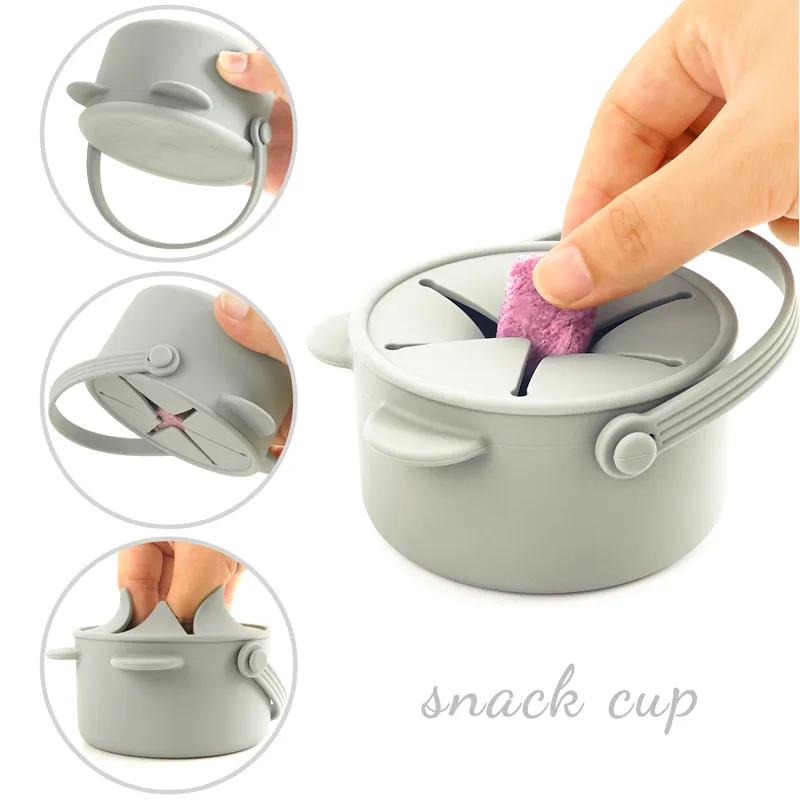 Portatile Kawaii Cartoon Bear Shape Baby Silicone Snack Cup Alimentazione Contenitore alimenti solidi Contenitore con coperchio Baby Sutff 220512