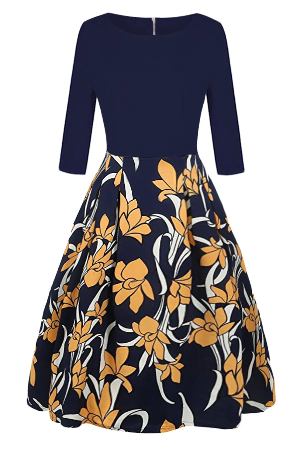 Kobiety retro vintage sukienki 50s 60s trzy ćwierć rękawe kwiatowy nadruk midi rockabilly sukienki Vestidos Vintage FS2206