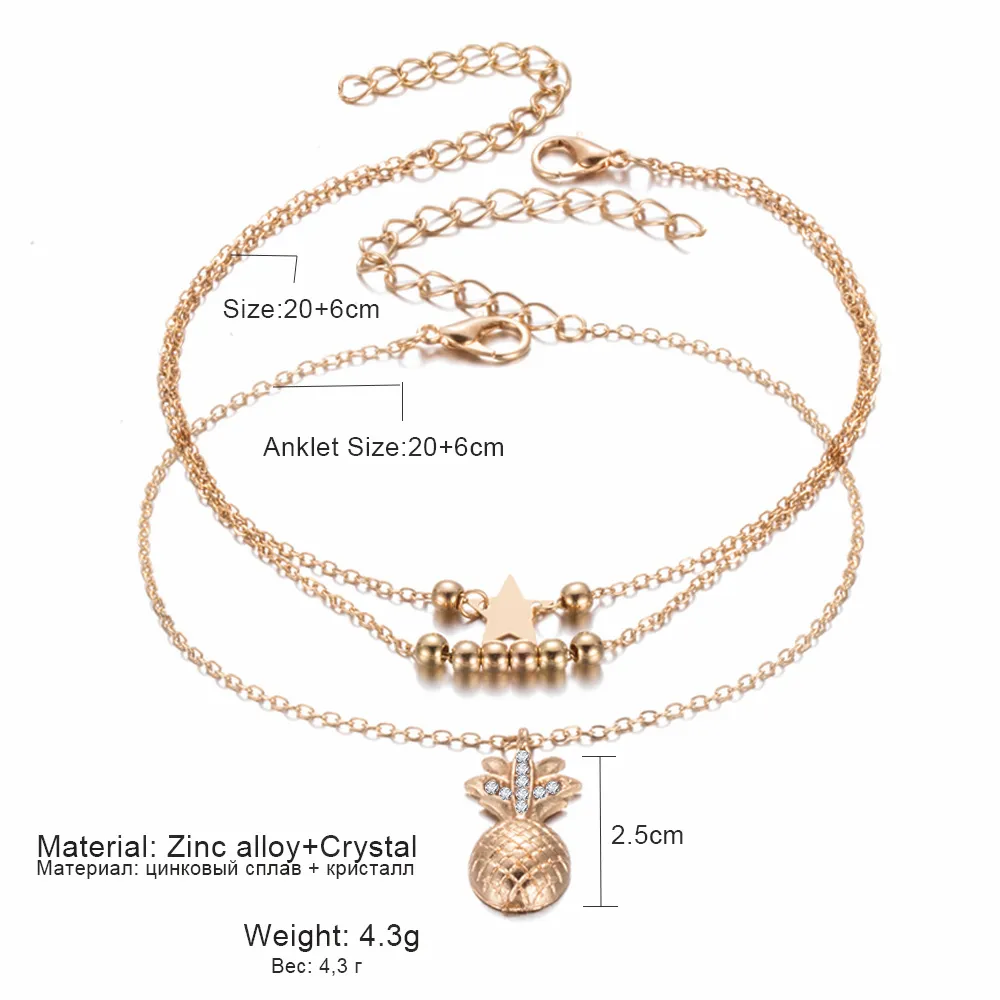 Letnia moda kryształ ananasa kostki żeńskie boso szydełkowe sandały stóp biżuteria koraliki kostki bransoletki dla kobiet łańcuch nóg 2295435