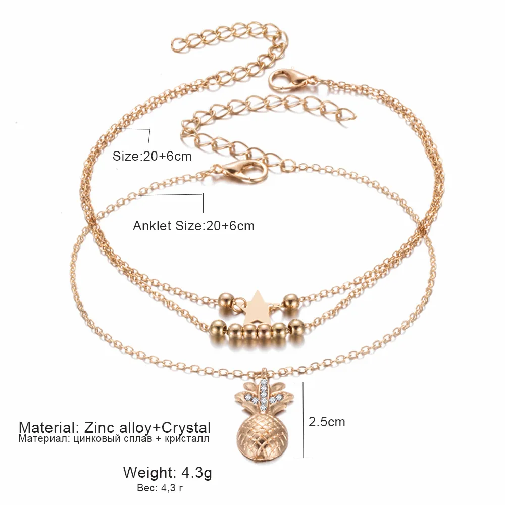 Sommer Mode Crystal Ananas Ankettchen weibliche barfuß häkeln sandalen fußschmuck käppchen guckle Armbänder für Frauen Bein Kette 8235795