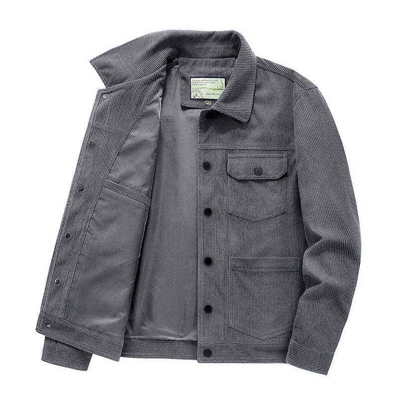 Mcikkny Fashion Men's Spring Casual Corduroy Jackets Multi Pockets Solid Color Outwear Casacos para roupas masculinas Tamanho M-5xl T220728
