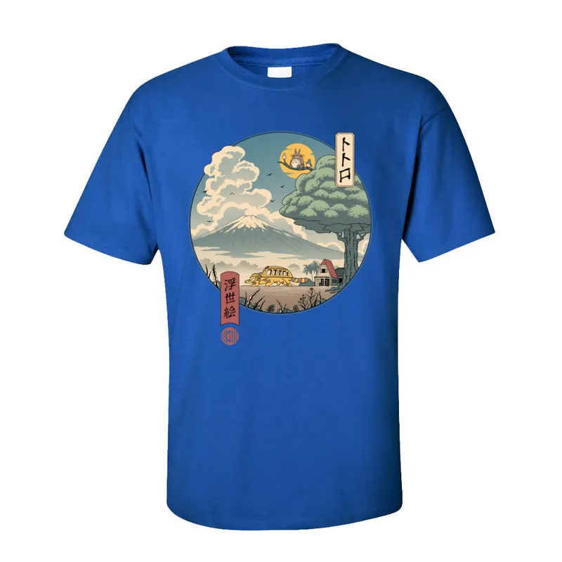 Neighbors Ukiyo e Cotton Fabric T-Shirt for Men Short Sleeve Crazy Tops T Shirt 2020 Summer Fall O Neck Tee-Shirts Summer Neighbors Ukiyo e-226 blue