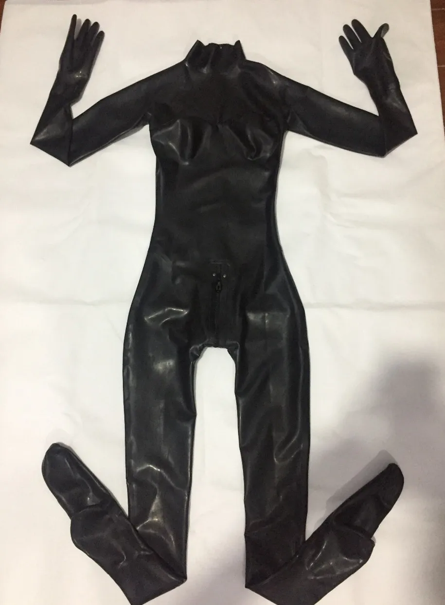 CatSuit Costumes Handgjorda Male Latex CatSuit -Dress Tight Transvestite Bodysuit med 3D -bröstfäst handskar Socks7647805