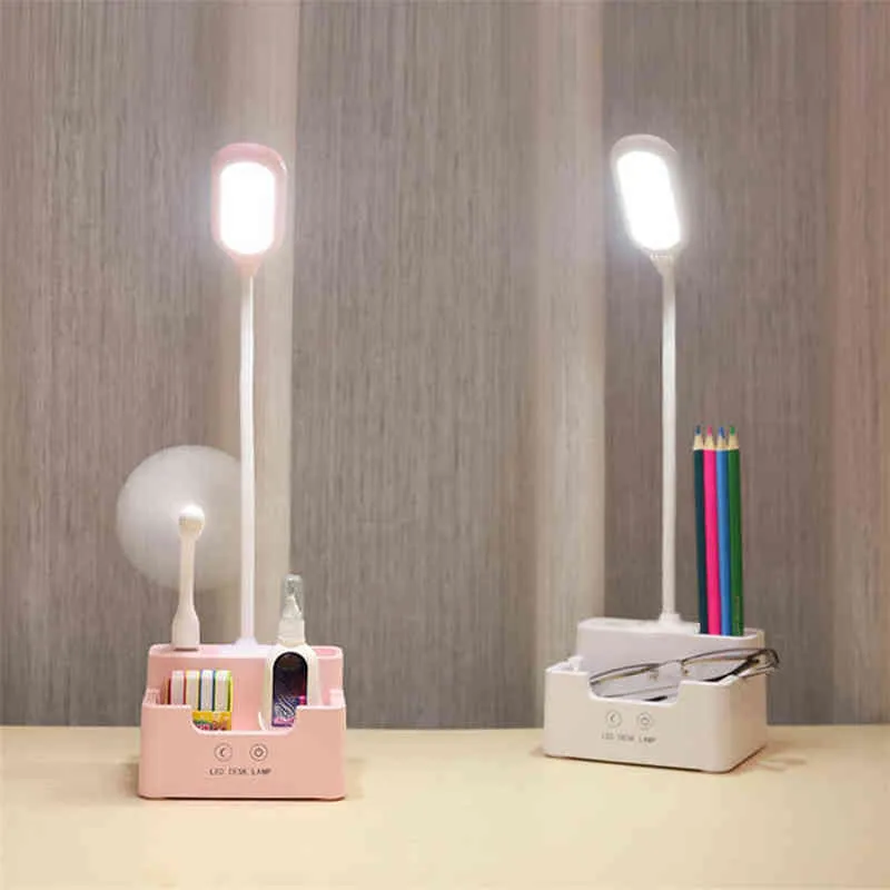 Lampe de table LED rechargeable avec ventilateur tactile Lampe de bureau à intensité variable Protection des yeux Lampe de lecture pour enfant avec porte-stylo Hoder H22303Q