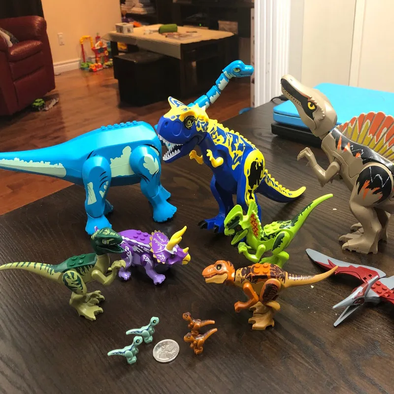 Jurassic dinossaurs Toys mundial Tyrannosaurus rex Pterossaur Velociraptor Assemble Bloco de construção Grente para meninos crianças 220504