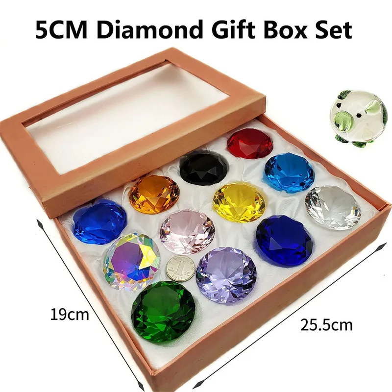 Artificial Crystal Glass Diamond Jewel Paperweight Home Decor Children Toys Round Cut Crystal Gem Gift Box Set 22045629896