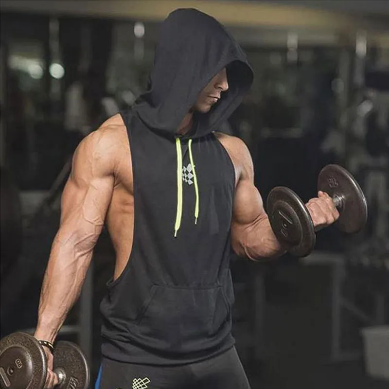 Mens Sleeveless Hooded Tank Tops Gym Hoodie Bodybuilding Workout Stringer Shirt Quick Dry Fitness Man Singlet Summer Casual Vest 220601