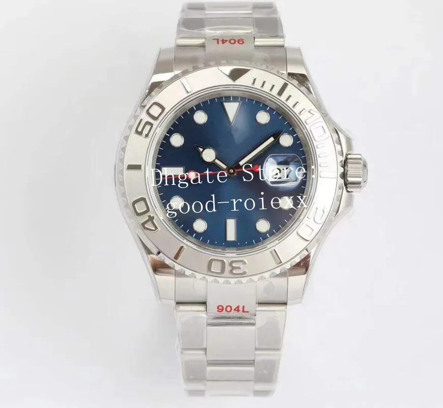 Watches For Men Automatic Cal 3235 Eta Men's Watch 904L Steel Stainless Rhodium Gray Blue Platinum Rubber Strap EW Dive Calen271c
