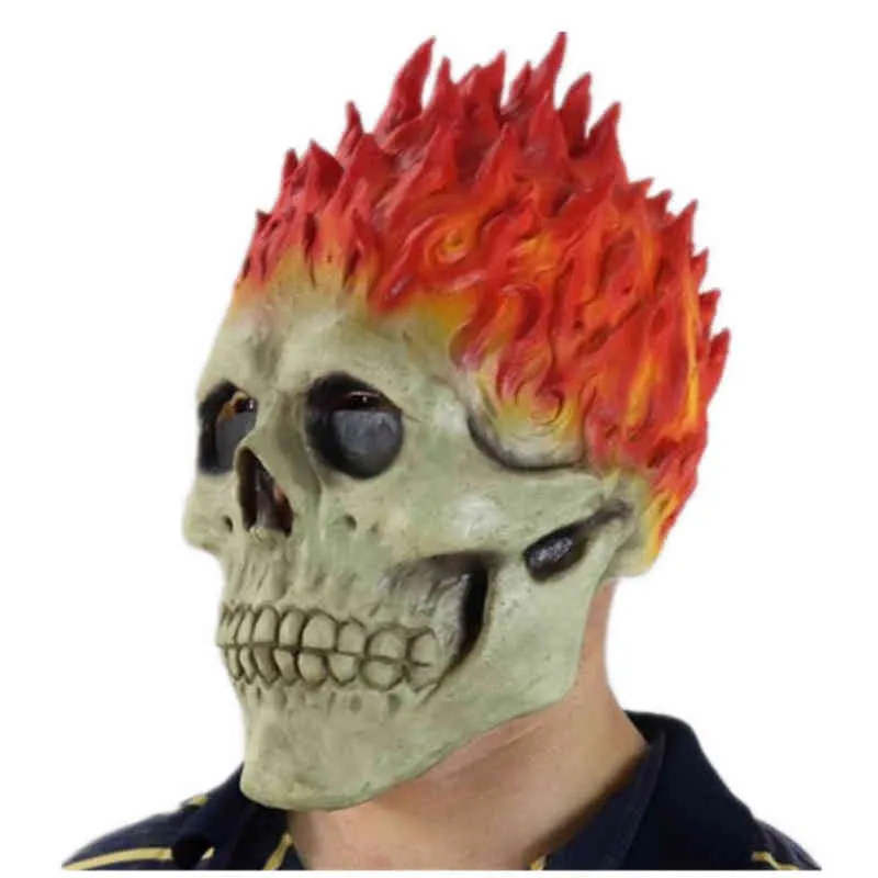 Halloween Ghost Rider Masker Flame Skull Skeleton Red Flame Fire Horror Ghost Volgezicht Latex Maskers Party Cosplay Kostuum Props T220727