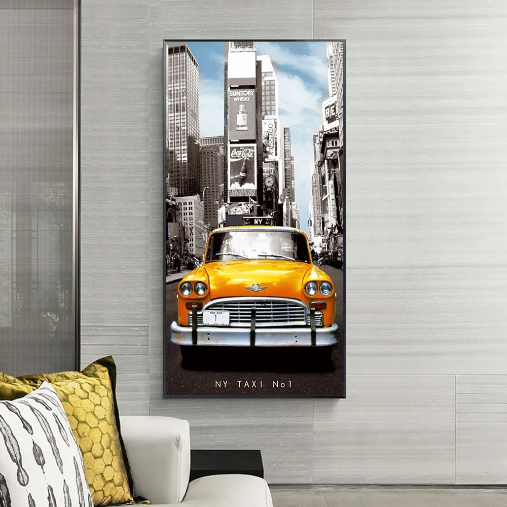 Нью -йоркское желтое такси холст рисовать картинка на стену настенные картинки для гостиной для гостиной домашний декор стены