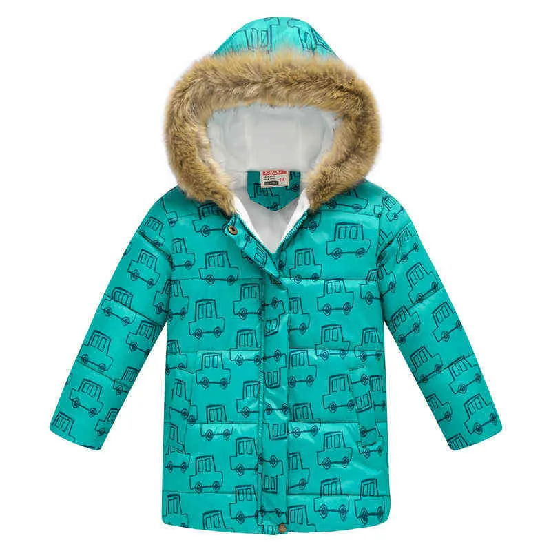 Dikke warme outfit baby jongens winterprint hoodie kinderen actieve kleding meisjes bont kraagjassen down kinderen 4-8y j220718