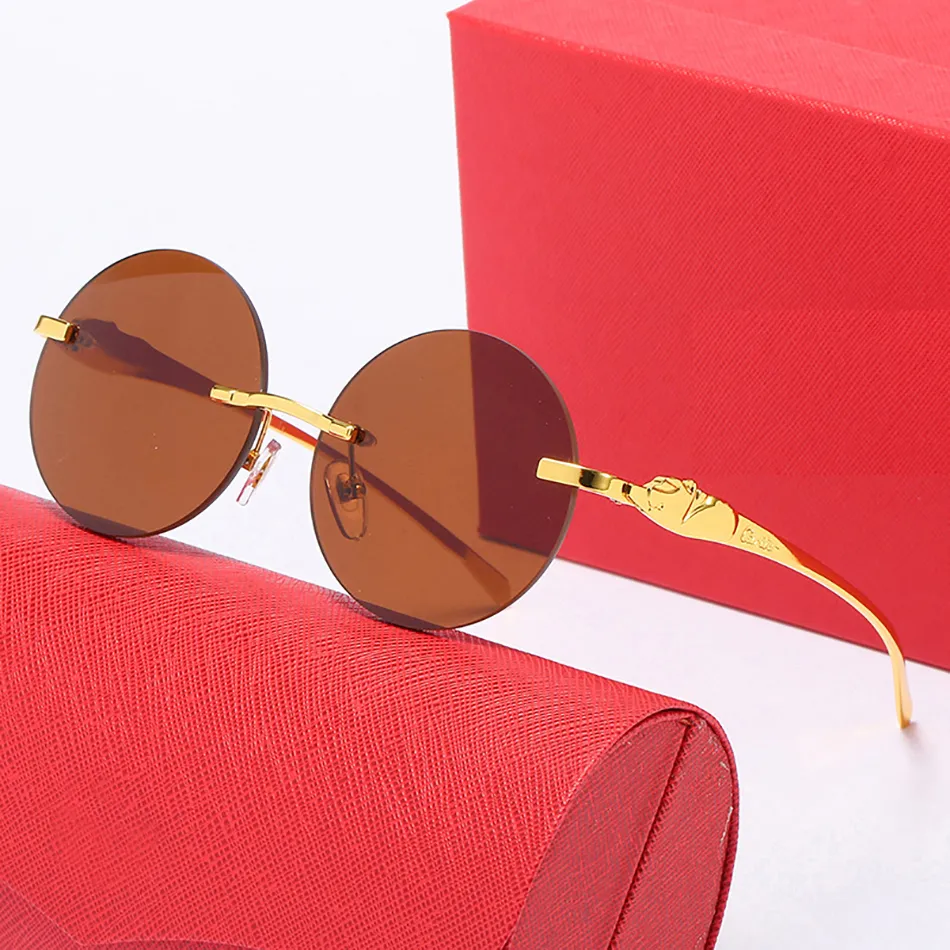 Gold Leopard Men Solglasögon Summer Woman Frameless Round Sungasse Retro Circular Arc Art Glasslens Design Hip Hop Sun Glasses FAS330W