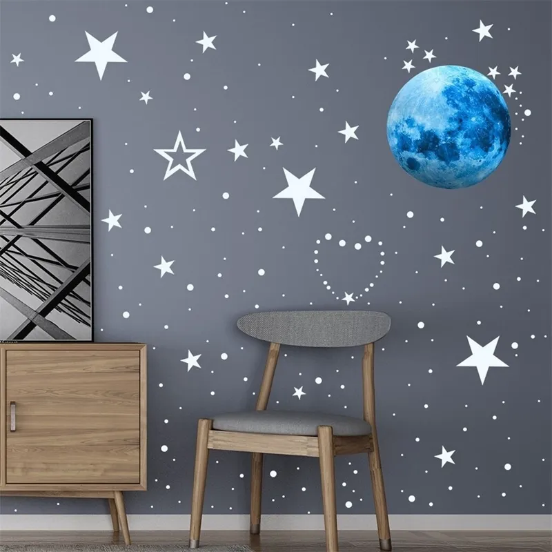 435 teile/satz Leuchtende Mond Sterne Punkte Wand Aufkleber Kinderzimmer Schlafzimmer Wohnzimmer Hause Dekoration Aufkleber Glow In The Dark Aufkleber 220727