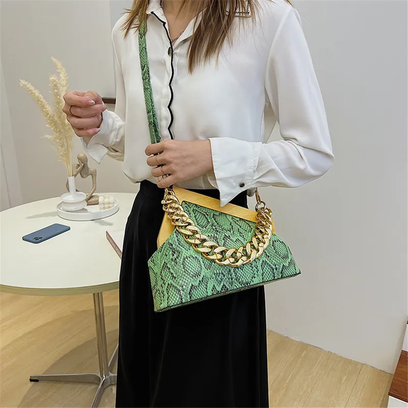 Vintage Evening Party Clamp Clutch Luxury Design Snake Pattern PU Borse a tracolla in pelle le donne Borsa di marca famosa 220527