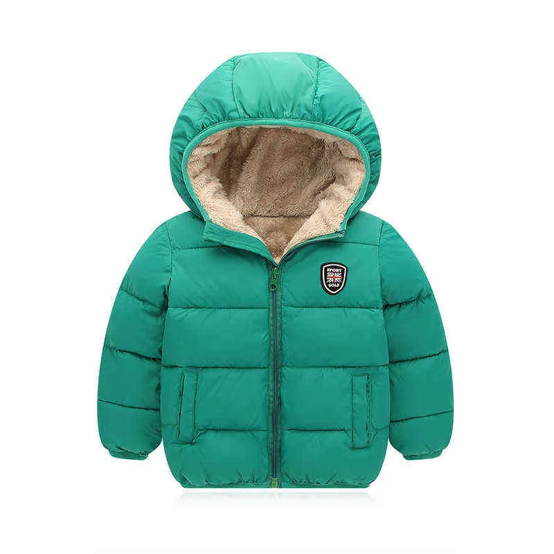 Winter Kids Hooded Jackets Boys Girls Thicken Warm Jacket Fashion Baby Boy Zipper Cotton Velvet Jacket For Children Jackets J220718