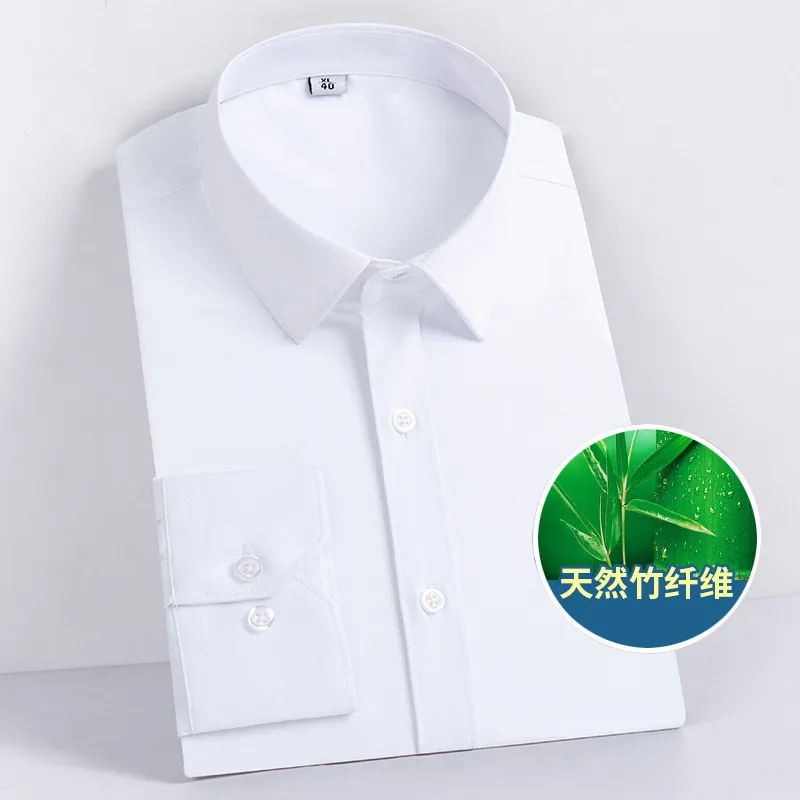 Fibre de bambou matériel hommes d'affaires vêtements de cérémonie à manches longues chemise boutonnée mâle bureau col blanc chemise de travail coupe régulière 220516